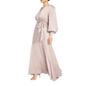 ELOQUII Long Sleeve Satin Faux Wrap Gown in Mauve Wedding Guest Women's 18 NWT